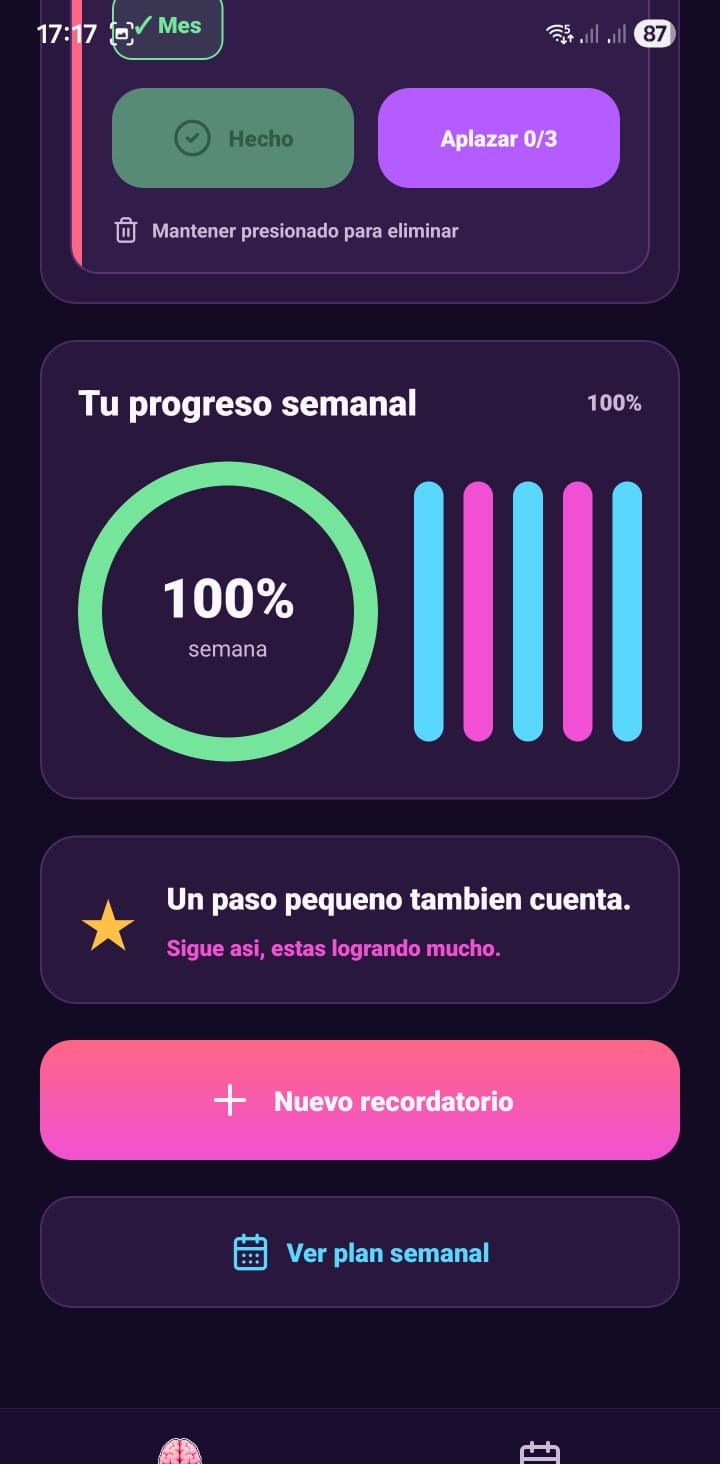 Pantalla de progreso semanal de Help Memory